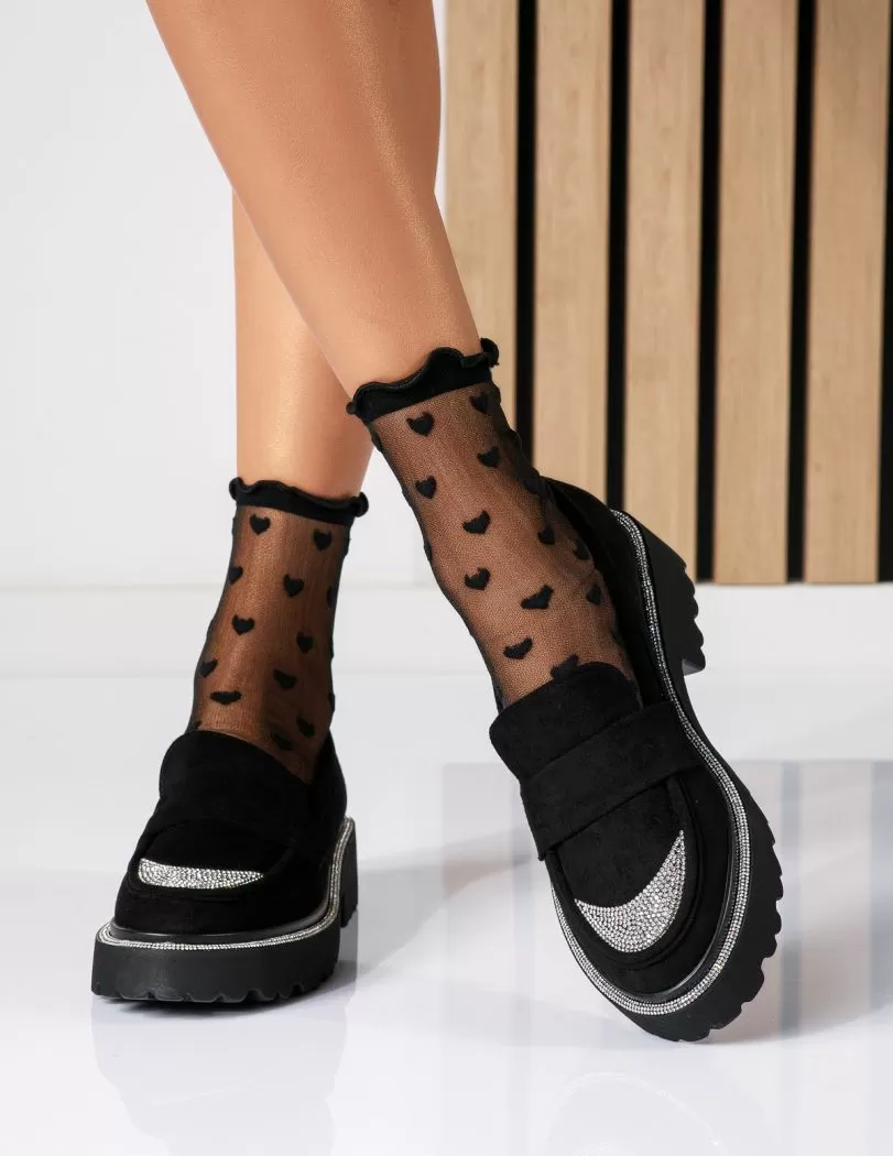 Pantofi casual dama negri din piele ecologica intoarsa Neo #18567