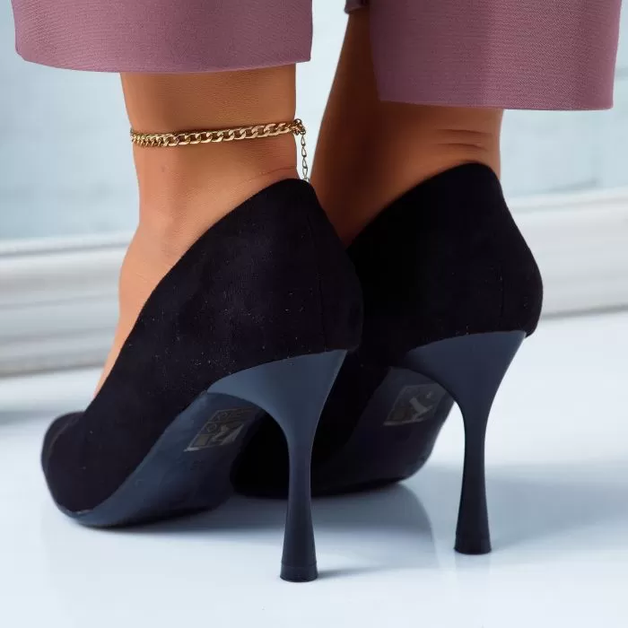 Pantofi Dama cu Toc Drip Negri #6641M
